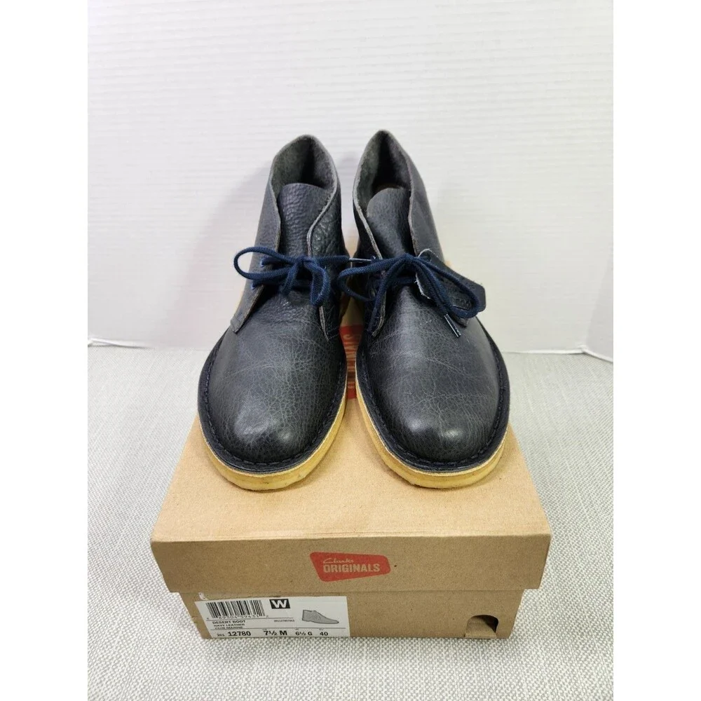 Clarks Originals 7.5 M Desert Boots Navy Blue Leather Chukka Crepe Soles 12780